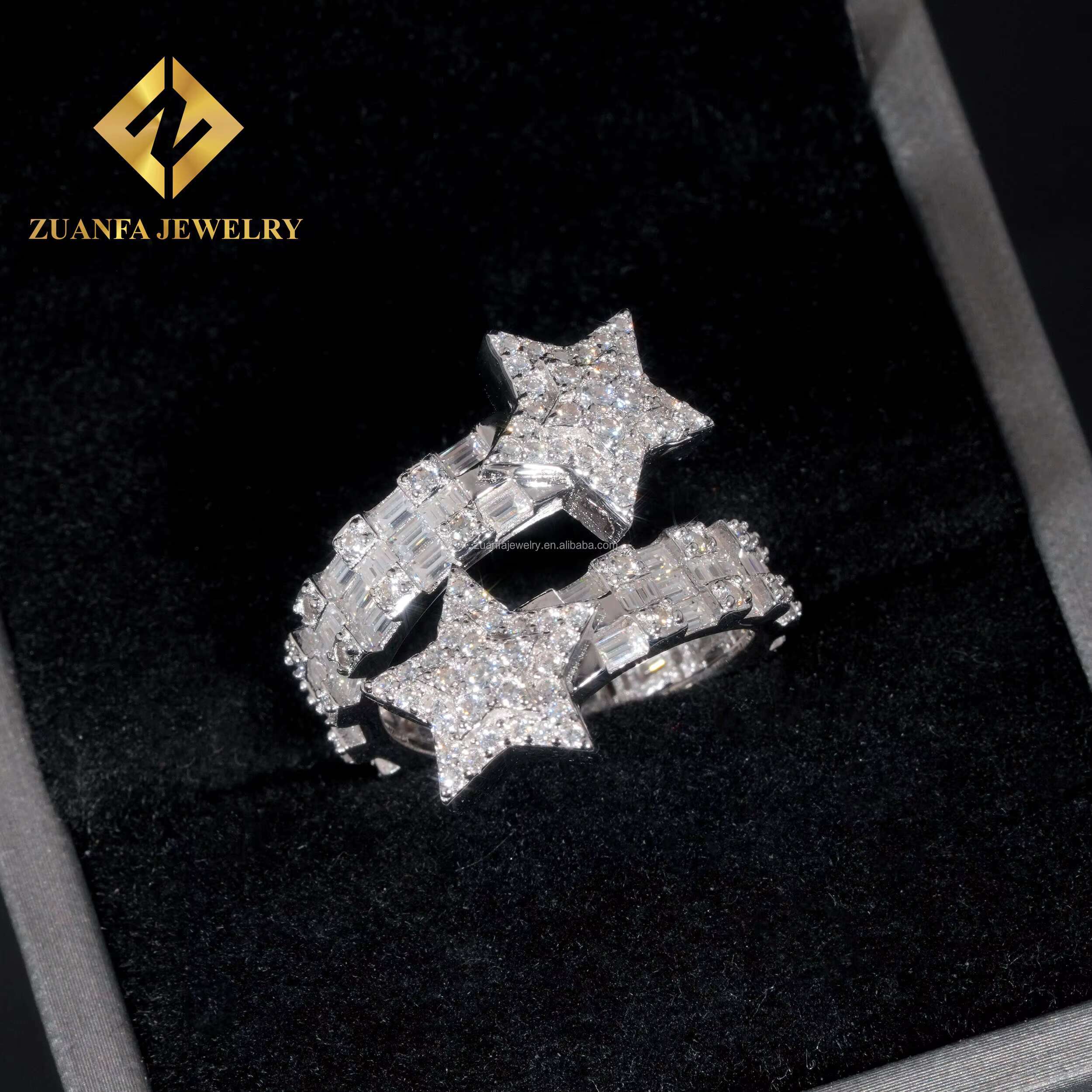 Drop Shipping Elegant Style Female Style Hip Hop Luxury Rapper Iced Out Jewelry VVS1 Moissanite Diamond Star Shape Hip Hop Ring
