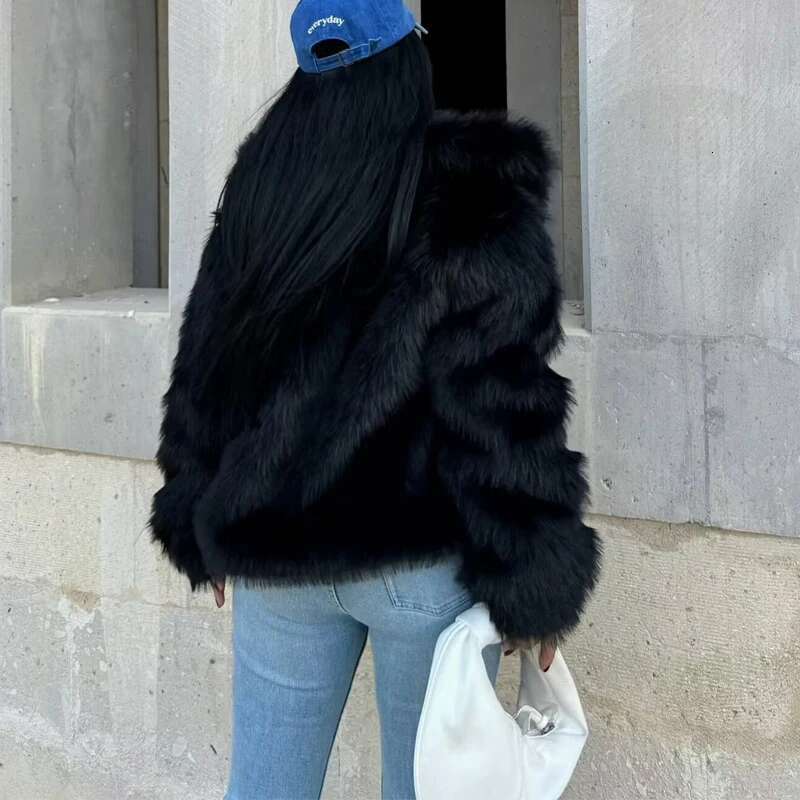 Designer Clothes TRAF Women Black Fluffy Women's Autumn Winter Faux Fur Coat Plush Outerwears White Gray Warm Cropped Jacket