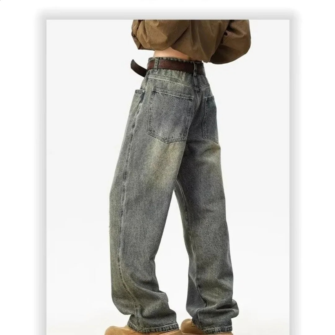 ly Washed Distressed Ripped Mens Pocket Jeans Retro Straight Wide Leg Denim Pants Street Clothing Fashion Blue Jeans 250423