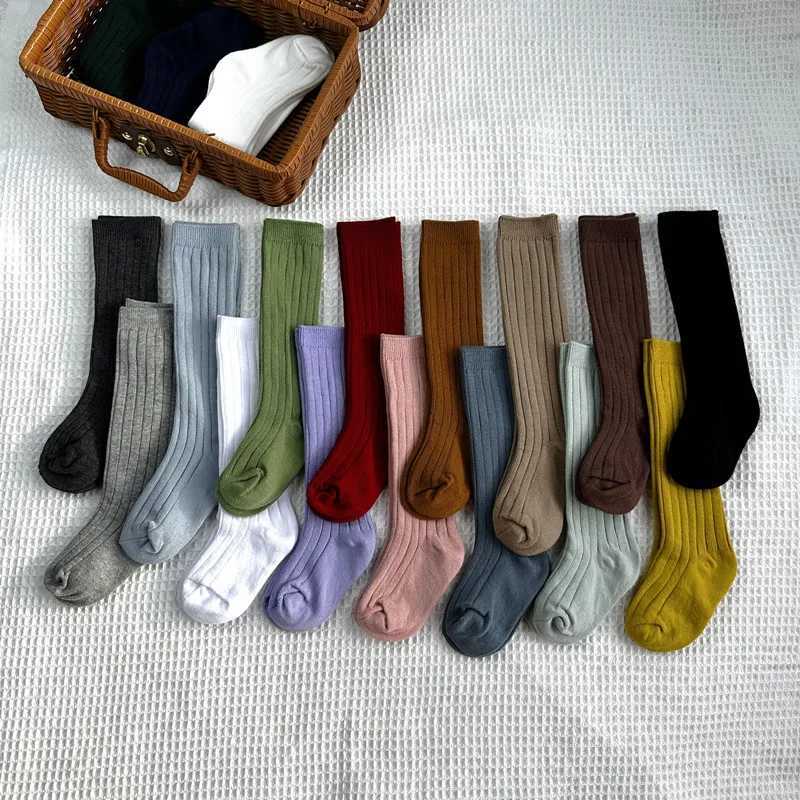 New Solid Baby Boys Girls Knee High Long Socks Cotton Breathable Stripe Soft Kids Sock Children School Uniform Stripe Socks G251124