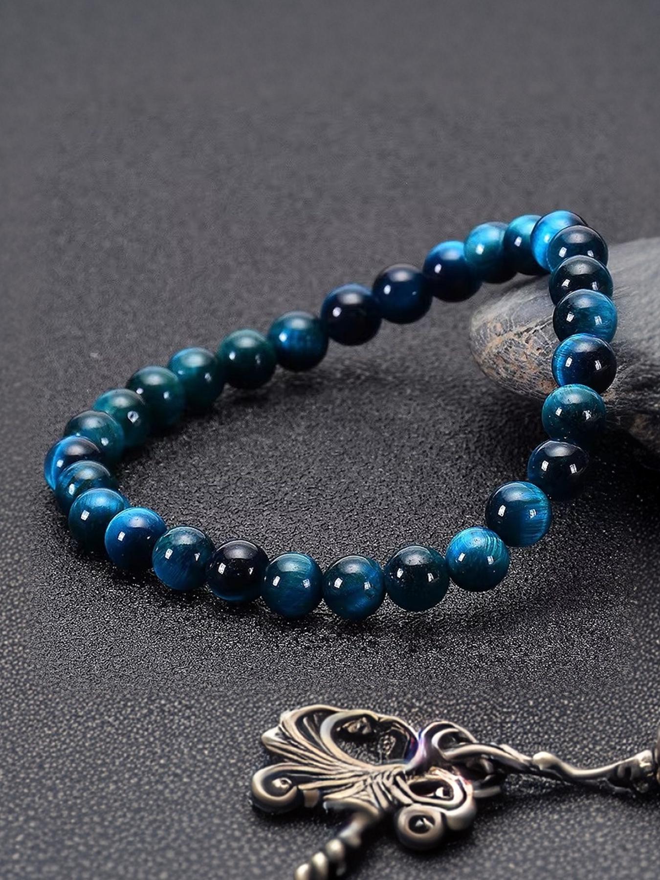 1Pc 6/8/10/12mm Minimalist Blue Tiger Eye Stone Beaded Bracelet Natural Stone Round Beads Bracelet For Daily Decoration