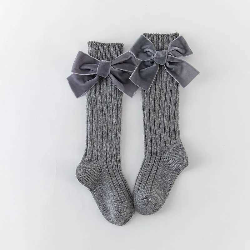 Baby Girls Knee High Socks Kids Cotton Big Bow Socks Solid Leg Warmers Princess Girls Toddler Soft Long Socks For Children G251124