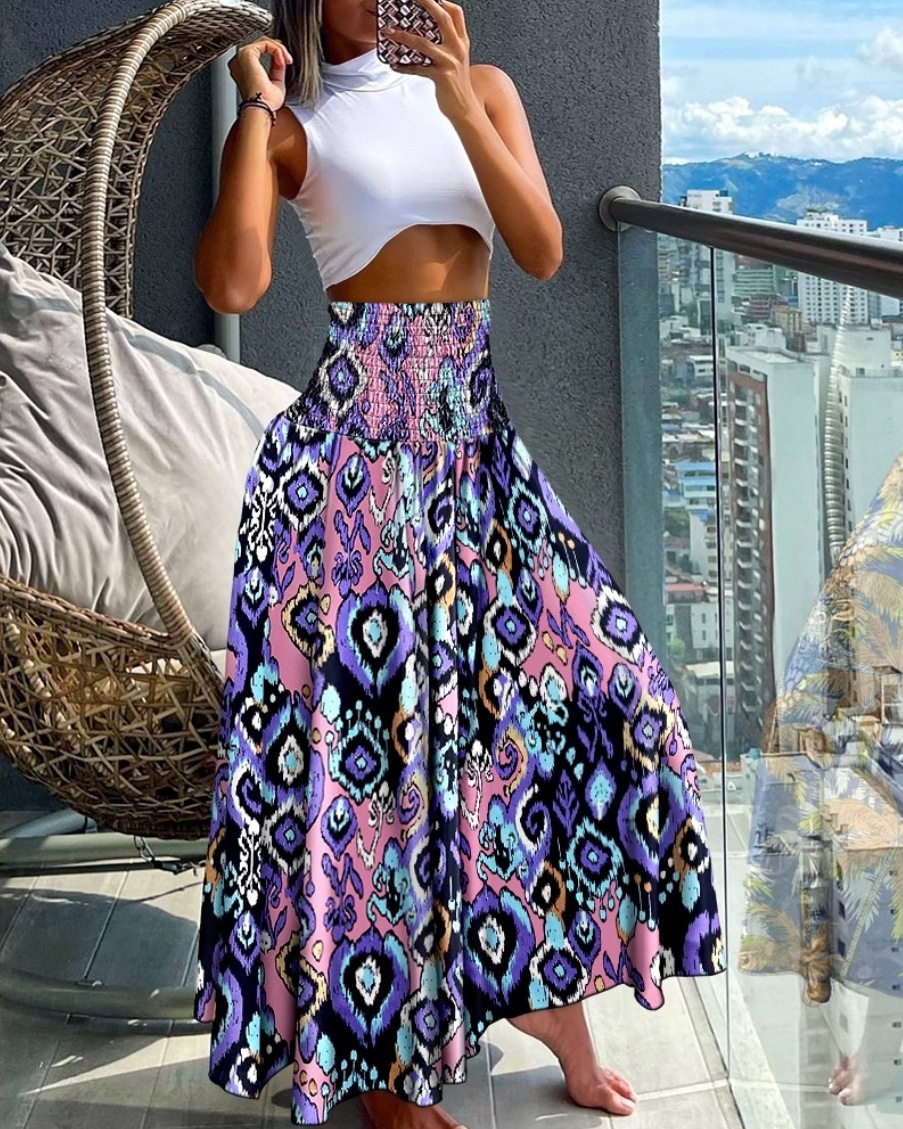 2024 Summer Fashion High Waist Slimming Printed Womens Half Body Skirt for Women