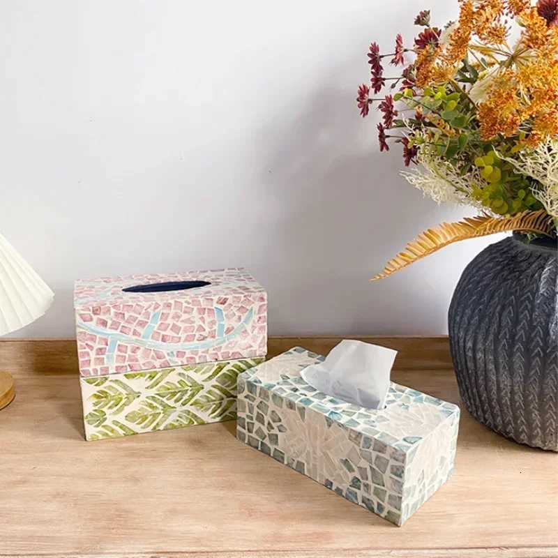 Color Shell Tissue Box European Creative Handmade Mother of Pearl Rectangular Tissue Box Square Paper Boxs Decoration StorageM251124