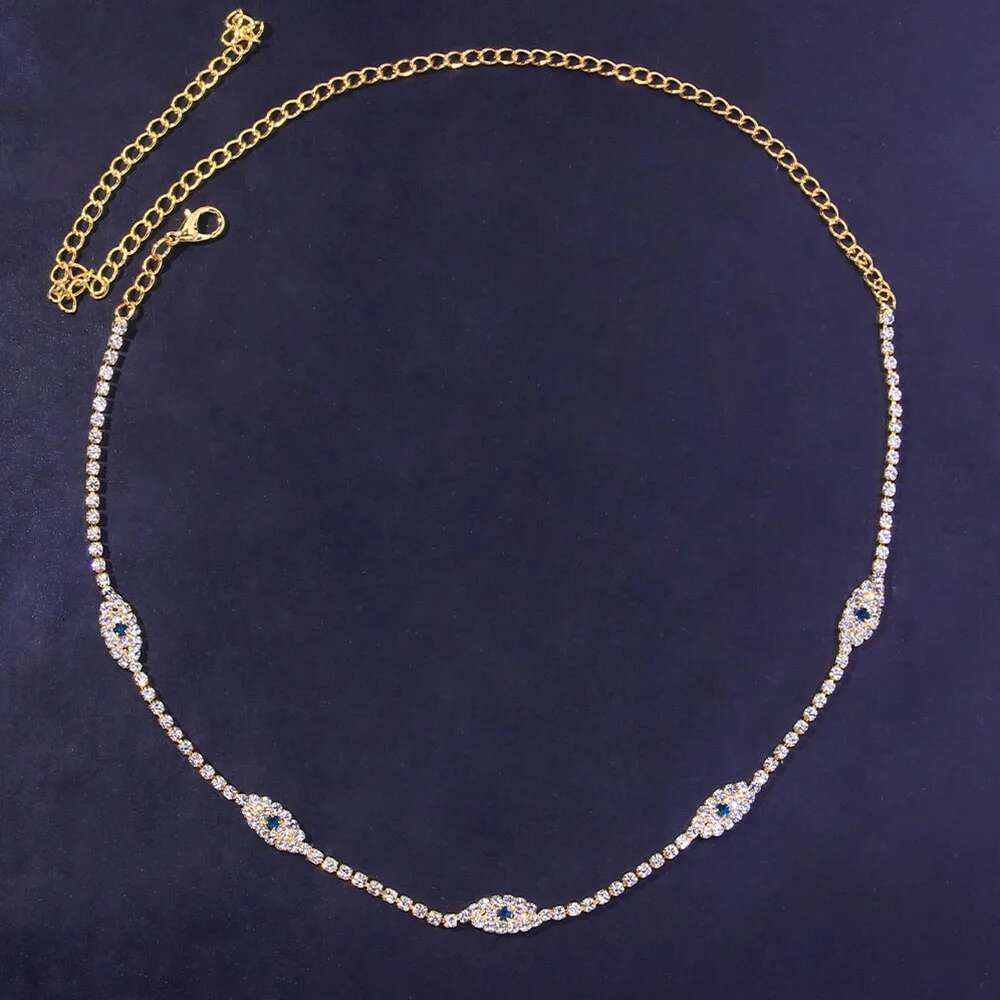 Stonefans Fashion Tennis Choker Rhinestone for Women Charm Collar Chain Blue Crystal Necklace Evil Eye Jewelry