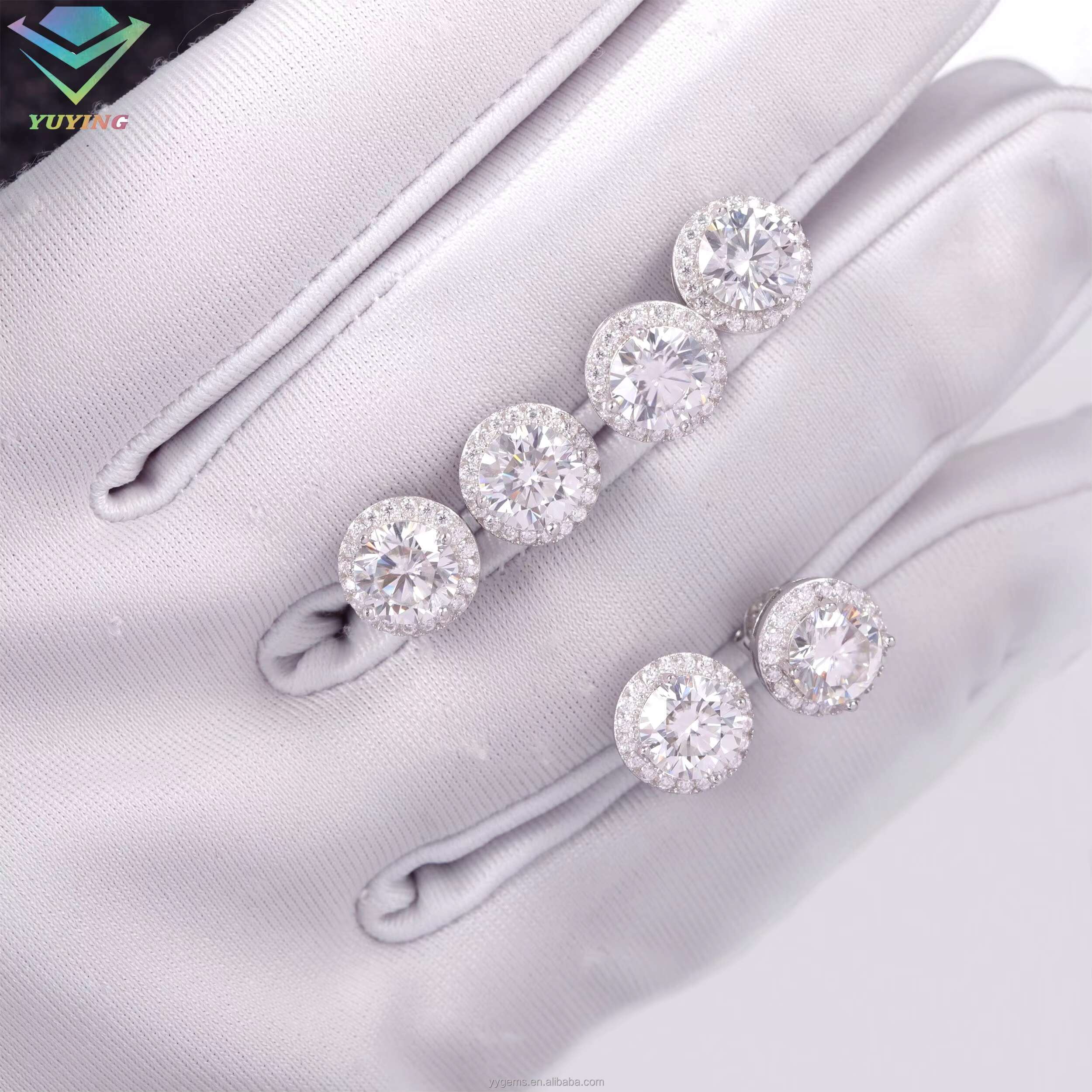 VVS Moissanite with 18k Gold Plated Round Diamond 4prongs Earrings for Fine Jewelry