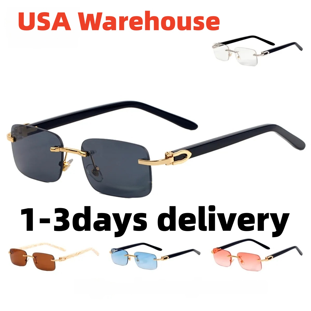 New mens sunglasses for women chrome glasses eyewear rimless Frames UV Protection eyeglasses optical Rectangle Glasses Wooden Water buffalo horn Temples sunglass