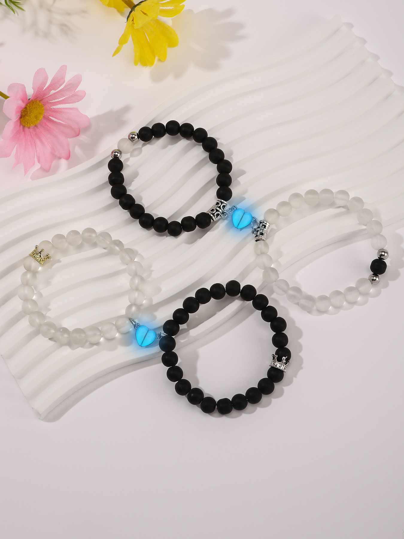2Pcs Heart Magent Glow in the Dark Handmade Bead BFF Bracelets Lover Bracelets Best Gift for You