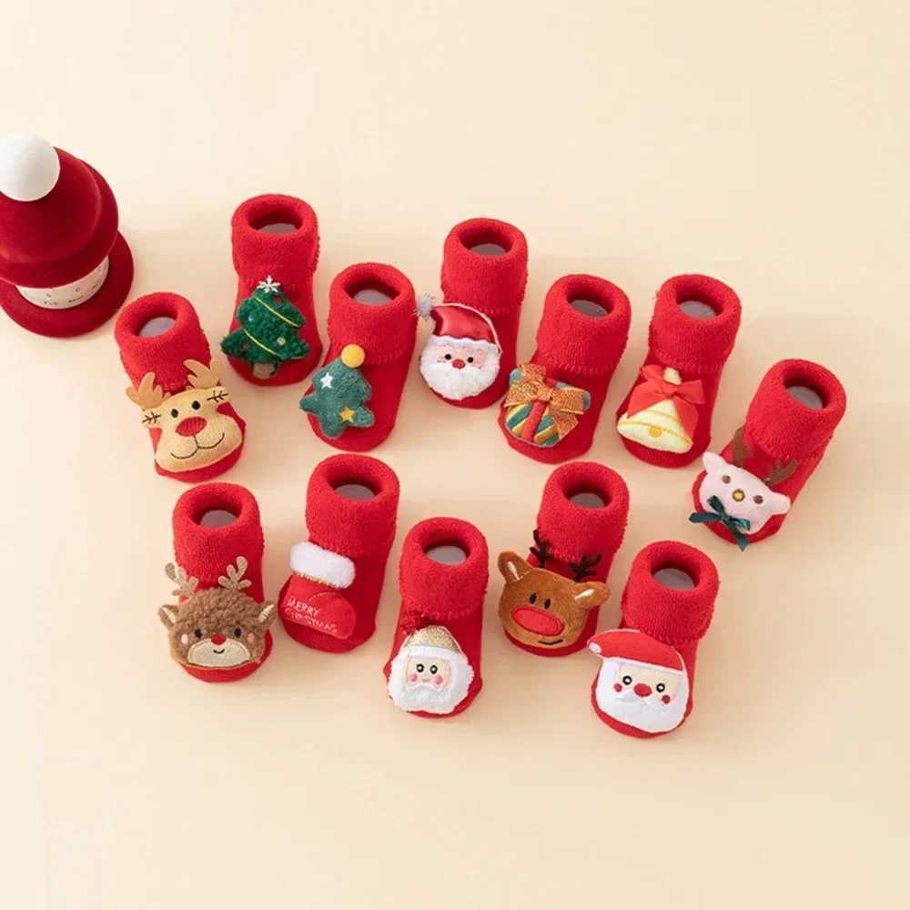 Infant Christmas Santa Claus Warm Slippers Children Sock Newborn Cotton Winter Baby Girls Boys Kids Antislip Socks G251124