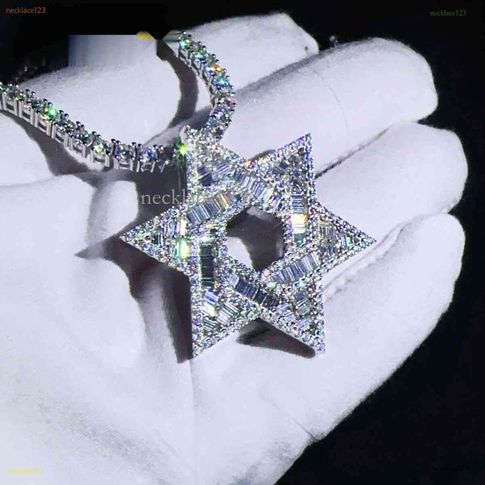 Iced Jewelry Hip Hop Hexagon GRA Certified Vvs d Moissanite Hollow Out Tennis Necklace Pendant