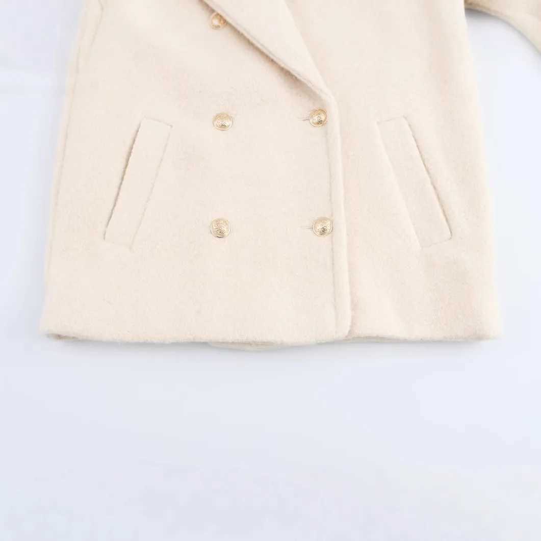 Women Fashion Tweed Coat Lapel Gold-Color Double-Breasted Elegant Blazer New 2025 Fall Winter Casual High Street Coat J251124