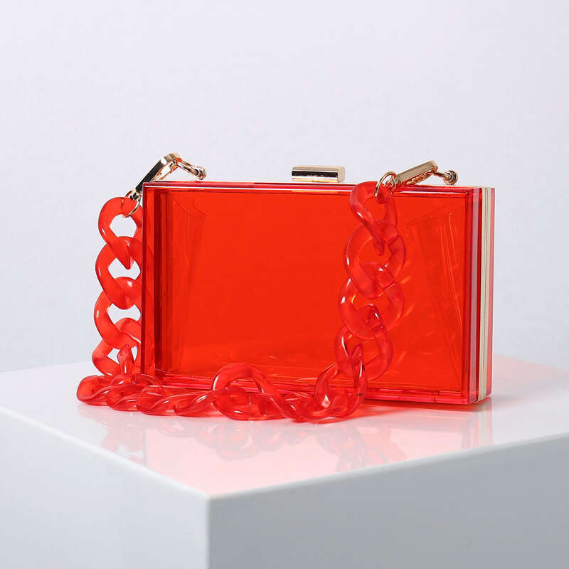 Dinner Bag Summer New Fashion Acrylic Women S One Shoulder Chain Crossbody Evening Banquet Square Box Transparent Bag KQ