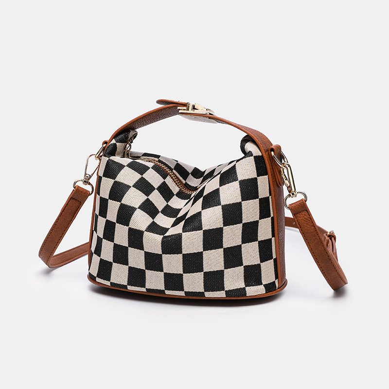 checkerboard lunch box bag with niche design, simple retro handbag, single shoulder crossbody small square bag