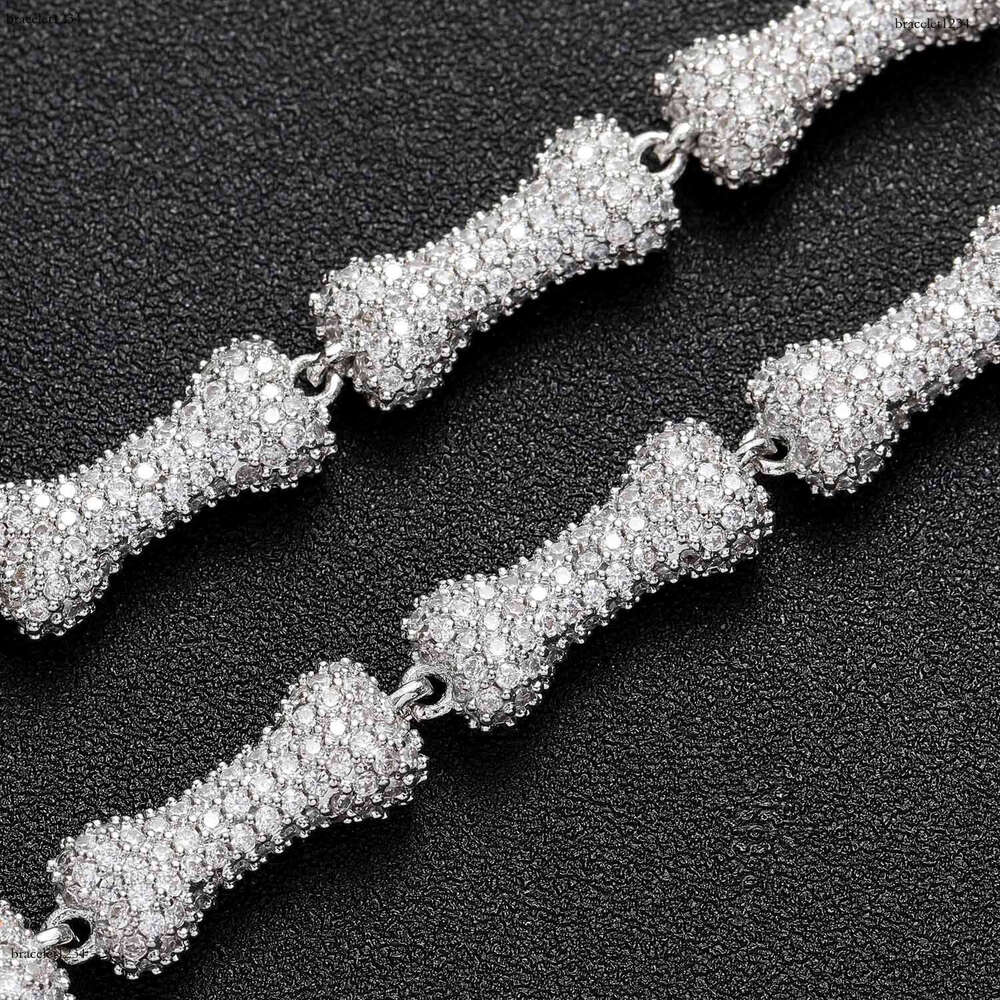 Luxury Hip Hop Bone 10mm sterling silver all Ice out VVS Moissanite necklace bracelet for men and women Free delivery