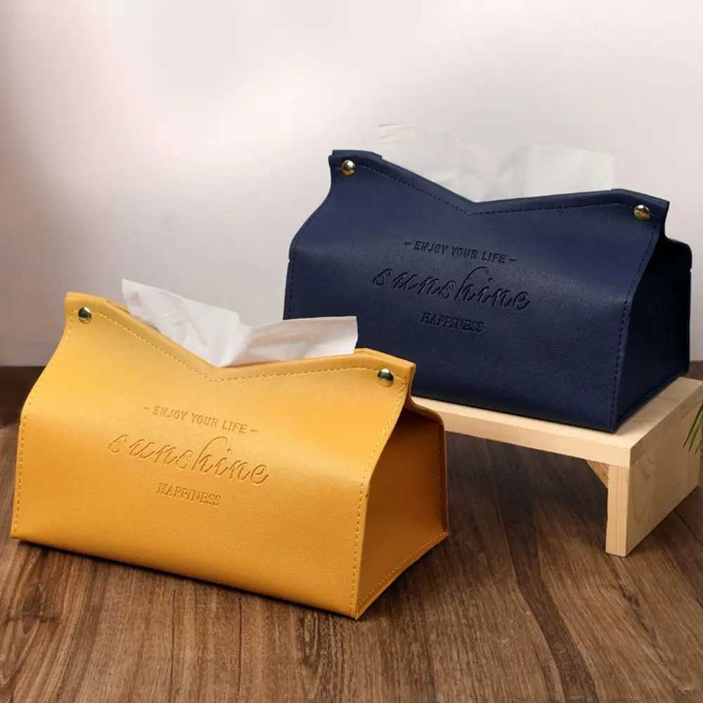 Leather Tissue Case Car Tissue Box Home Living Room Decoration Bedroom Kitchen Desktop Nordic Large Storage Box Napkin HolderM251124