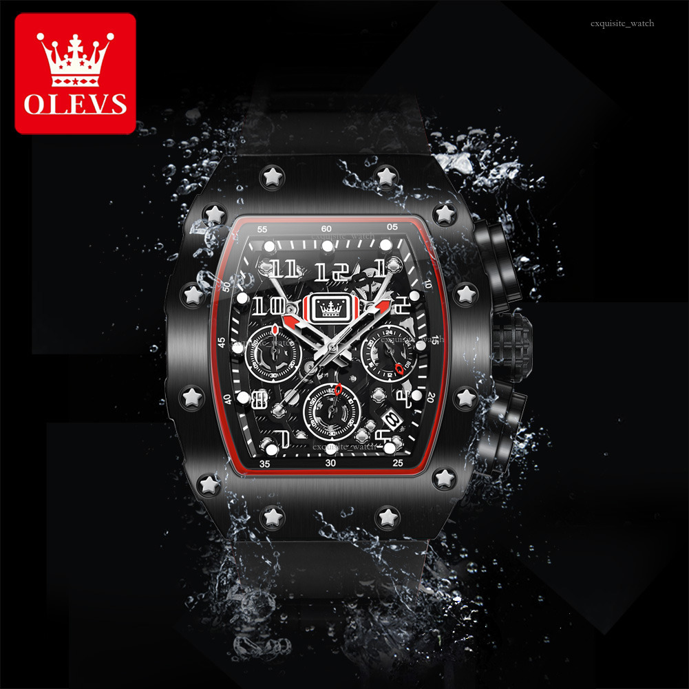 OLEVS Luxury Outdoor Sports Multi-functional Watches Bucket-shaped Quartz Watches Water-resistant Men's Watches Designer Watches Free Delivery An
