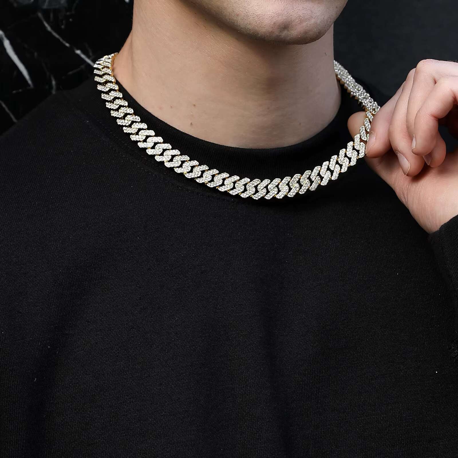 Mens Ice Out Miami Cuban Necklace Silver/Gold Bling Diamond Zircon Hip Hop Jewelry Cuban Link Chain for Women
