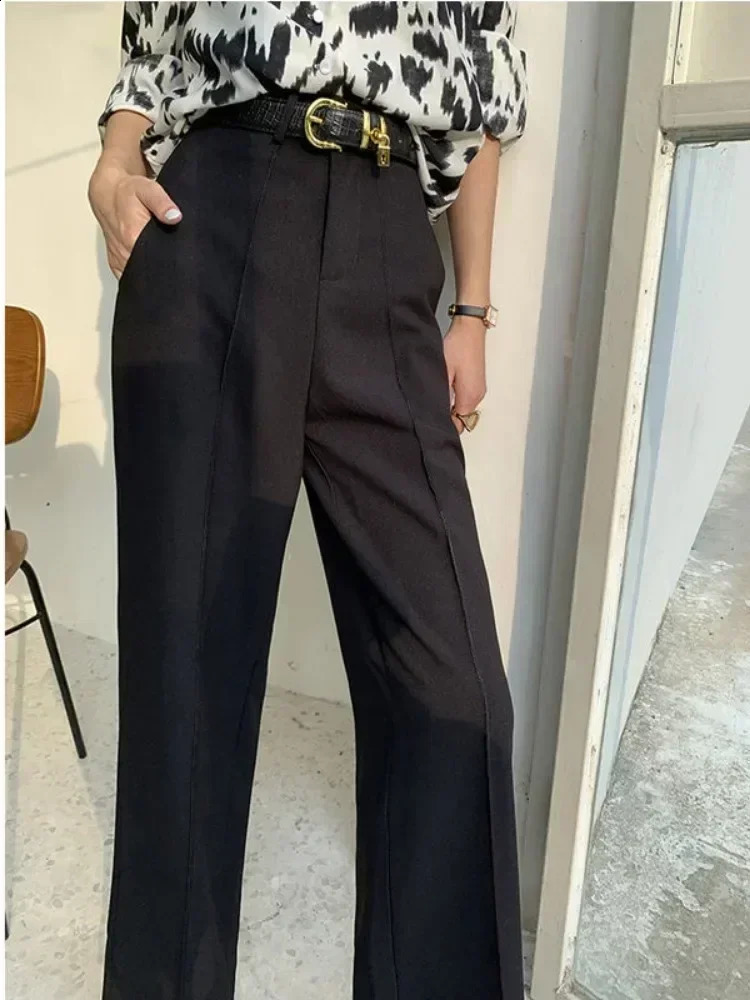 Korean Fashion Straight Trousers Women High Waist Solid Womens Summer Pants High Street Suit Pants Female Loose Wide Leg Pants 250421