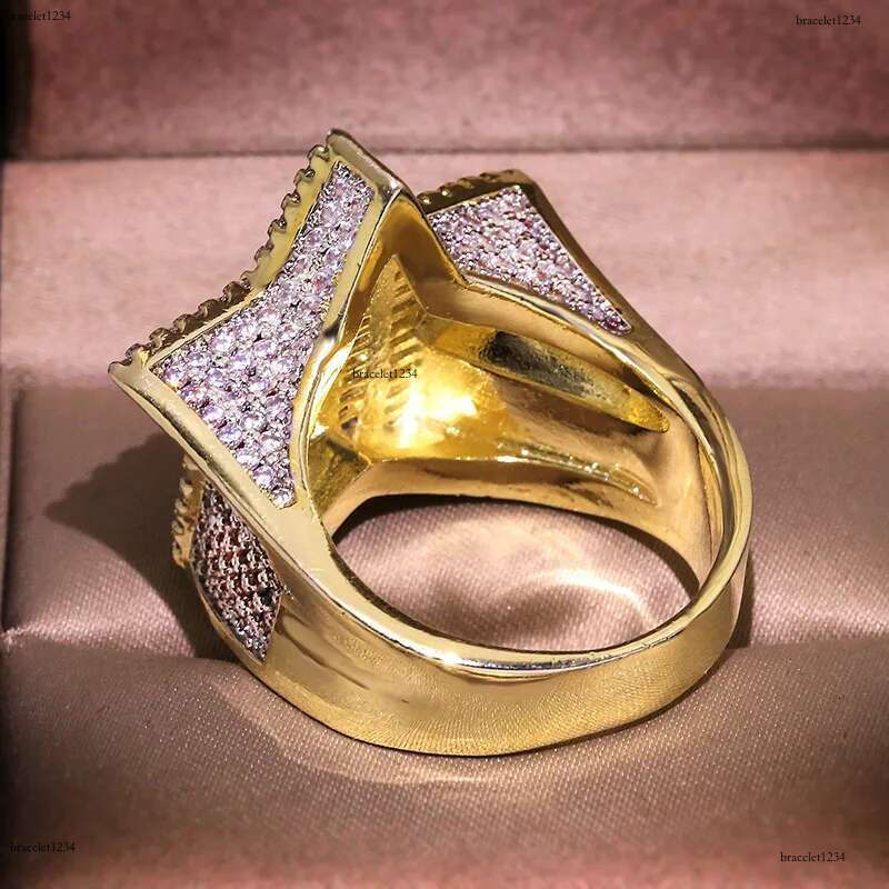 Men's Iced Gold Pentacle Ice Out VVS Moissanite All-Gem Ring Hip Hop Ring Jewelry Free shipping
