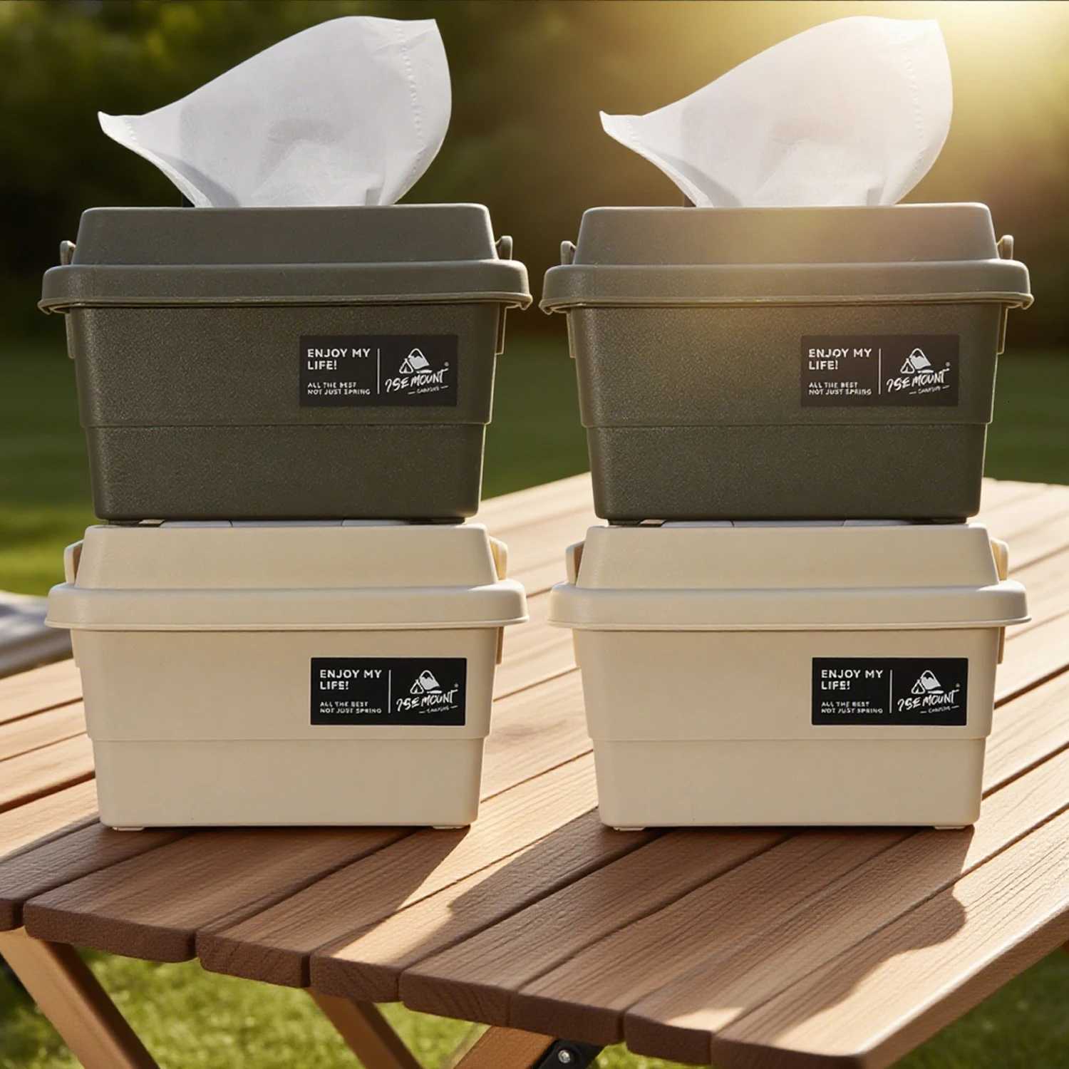 4/1PC Outdoor Tissue Case Desktop Napkin Paper Storage Box Portable Camping Picnic Seasoning Bottle Organizer Sundries BucketM251124