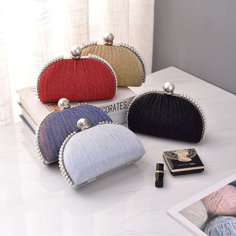 Dinner Bag New Pearl Dinner Black Pleated Evening Gown High End Feel Hundred Clutch Bag Special KQ
