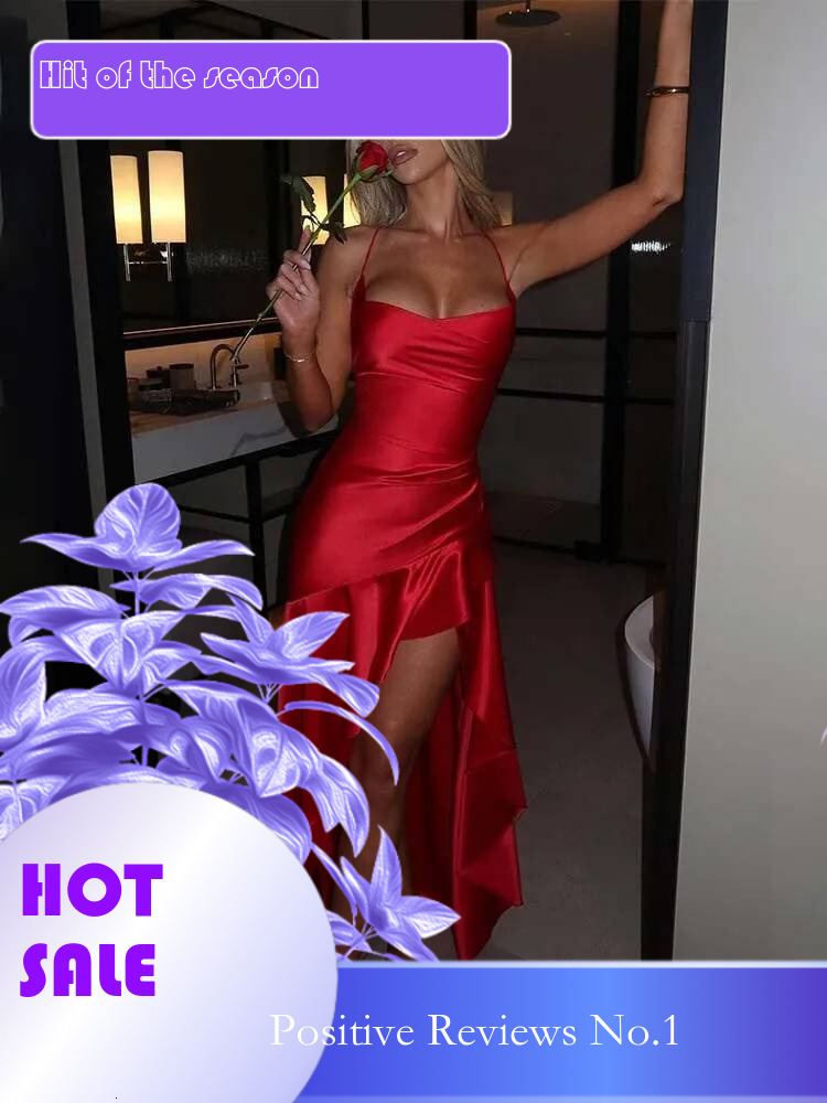 Dongdumaoyi Townlike Ruffles Asymmetric Maxi Long Dress Women Spaghetti Strap Spring Summer Backless Nightclub Sexy Party Dresses