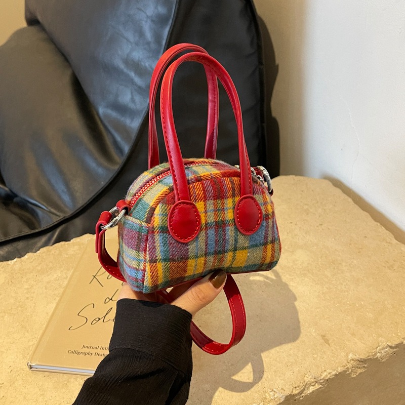 Fashion handbag spring new contrasting color plaid niche messenger bag shell bag