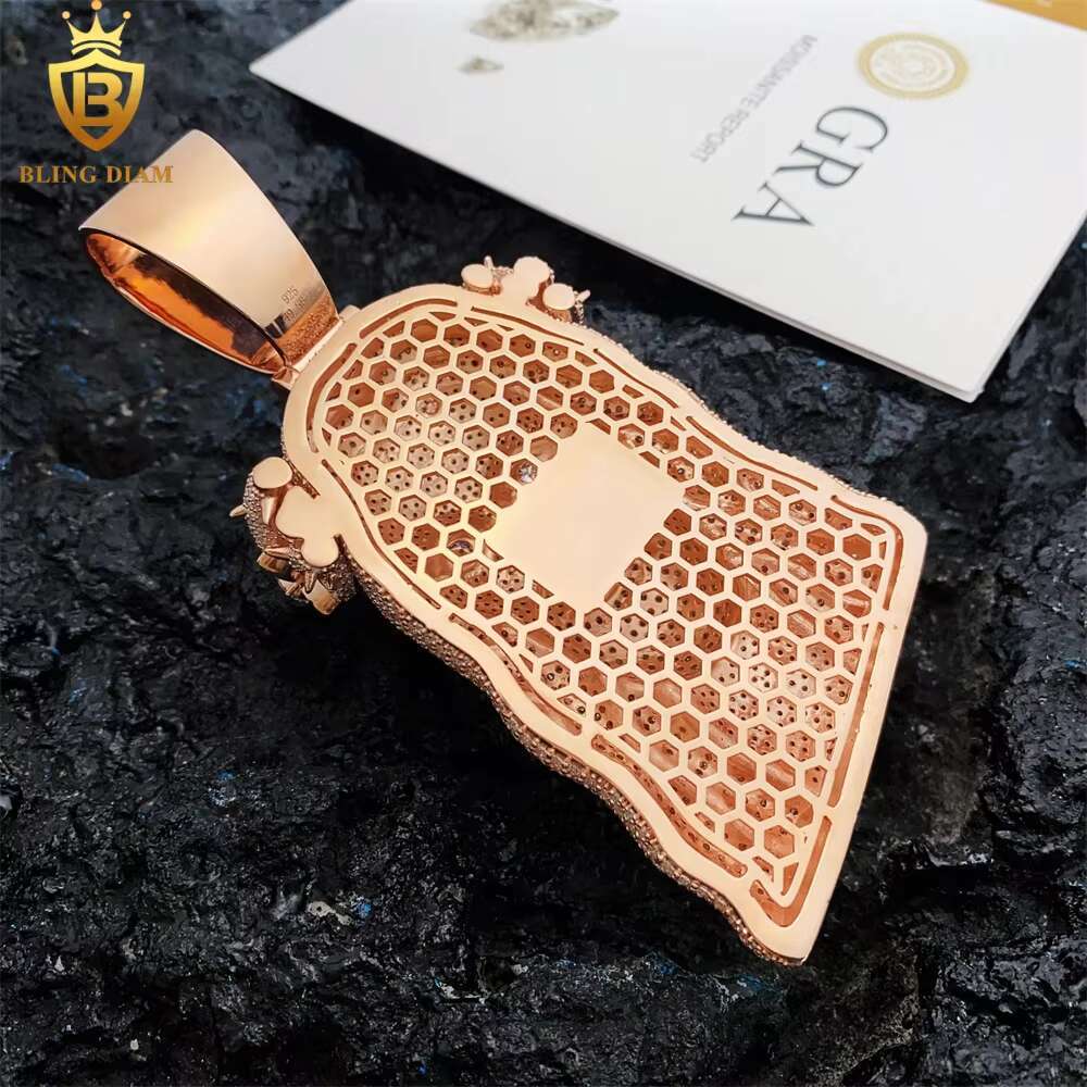 Hip Hop Jewelry Vvs Moissanite Jesus Pendant Flower Bezel Pear Shape Diamond 925 Sterling Silver Rose Gold Plated