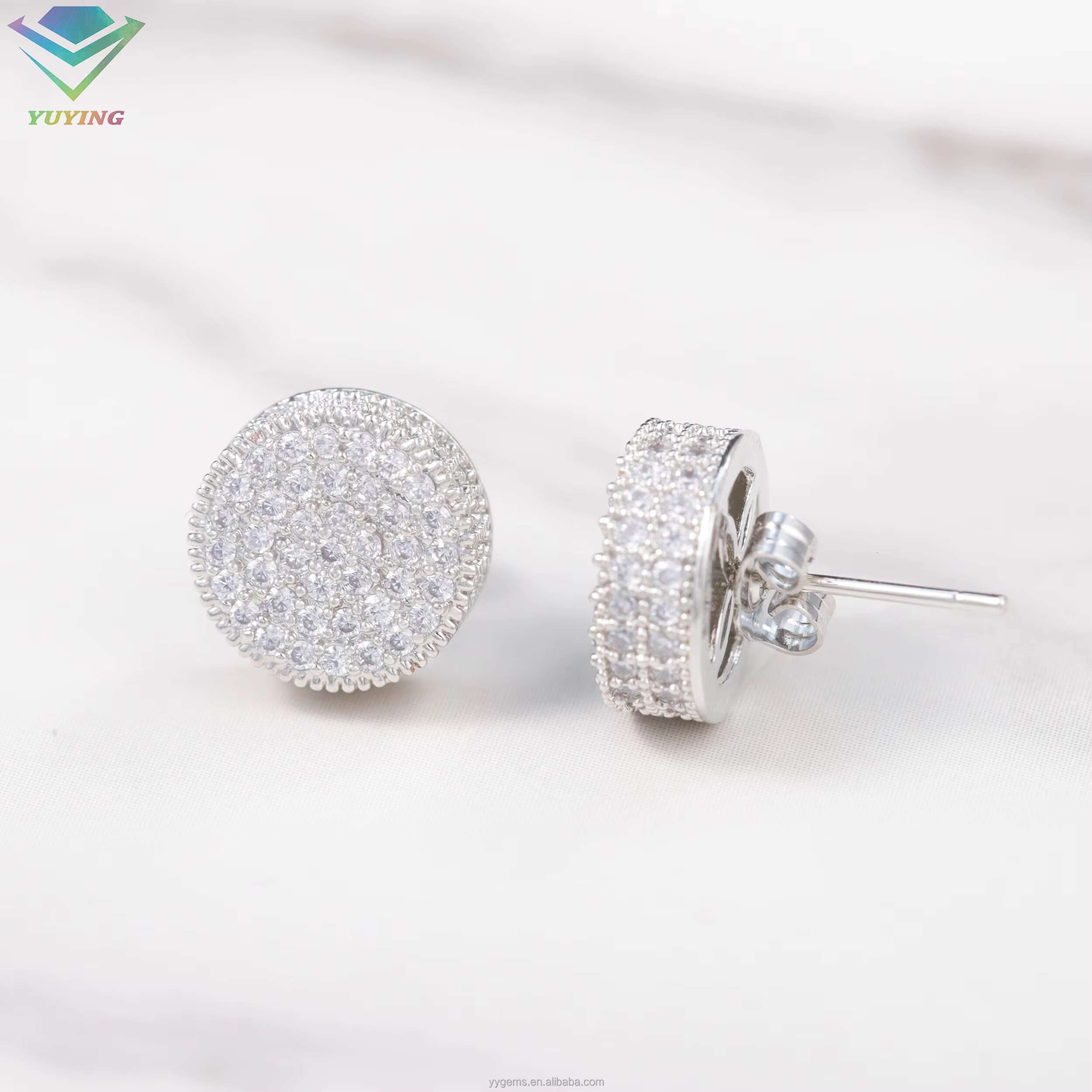 Yu Ying Gems Fashion Stud Earrings Micro Setting Vvs Moissanite square Earrings for Womens Jewelry Fine Stud Earrings