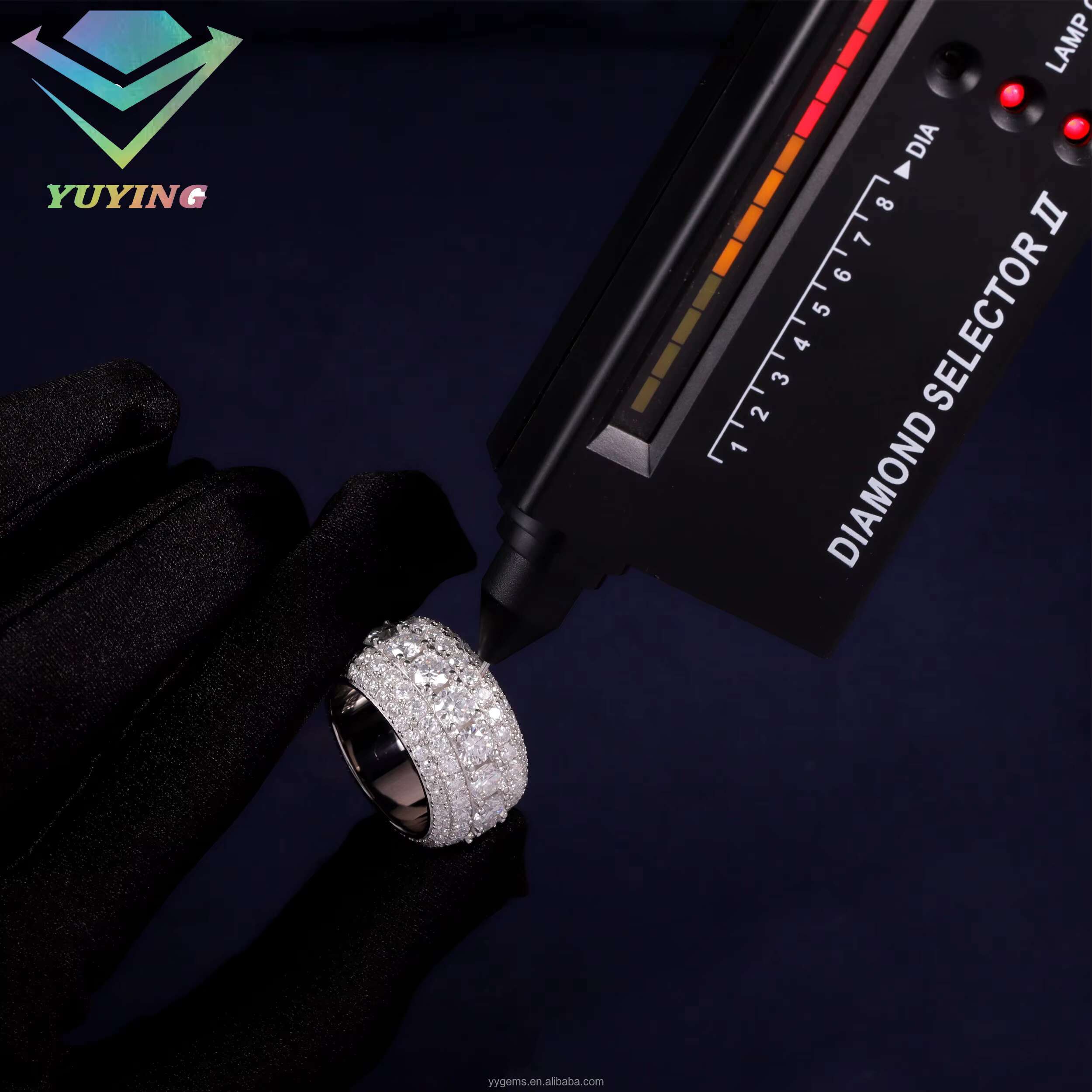 Yu Ying Iced Out Cuban Ring 18K Gold Plated S925 Silver Cross VVS Moissanite Diamond Mens Ring for Rapper Jewelry