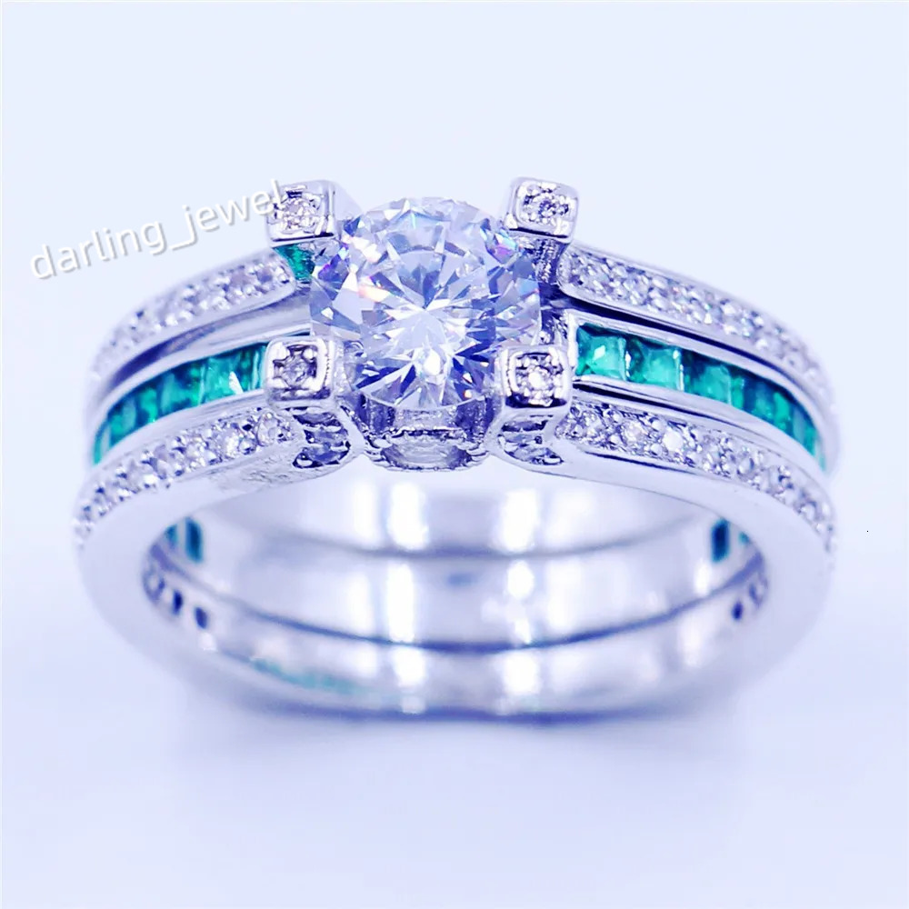 Hot Sell Lab Emerald Diamond Ring Set 925 Sterling Silver Wedding Band Rings for Women Men Engagement Promise Party Jewelry