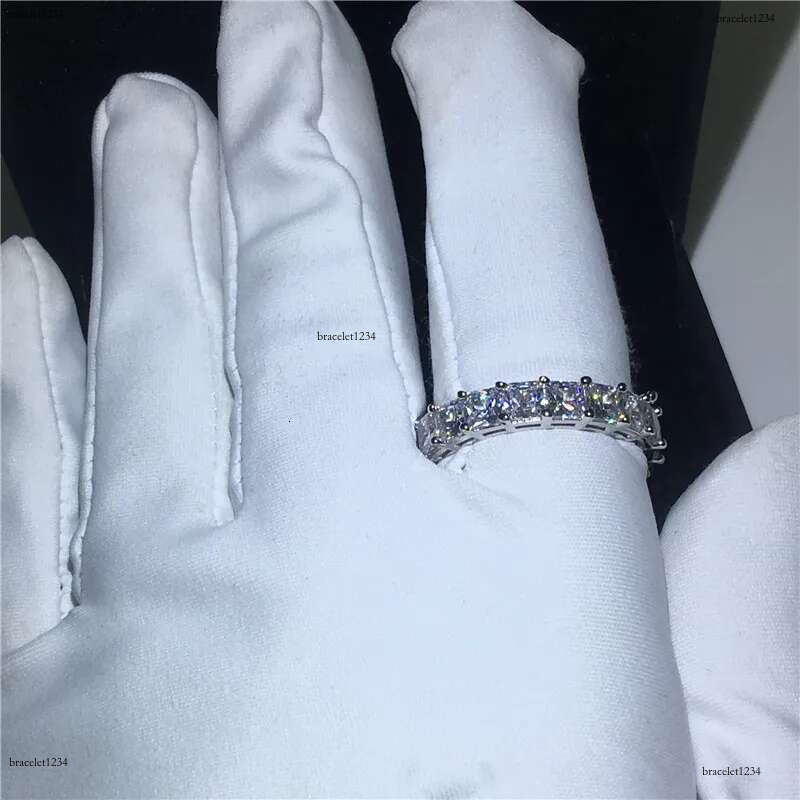 Choucong Top Selg Never Fade Sparkg Jewelry Sterg Sier Princess Cut White Topaz CZ Dia Promise Wedding Bridal Ring Gift