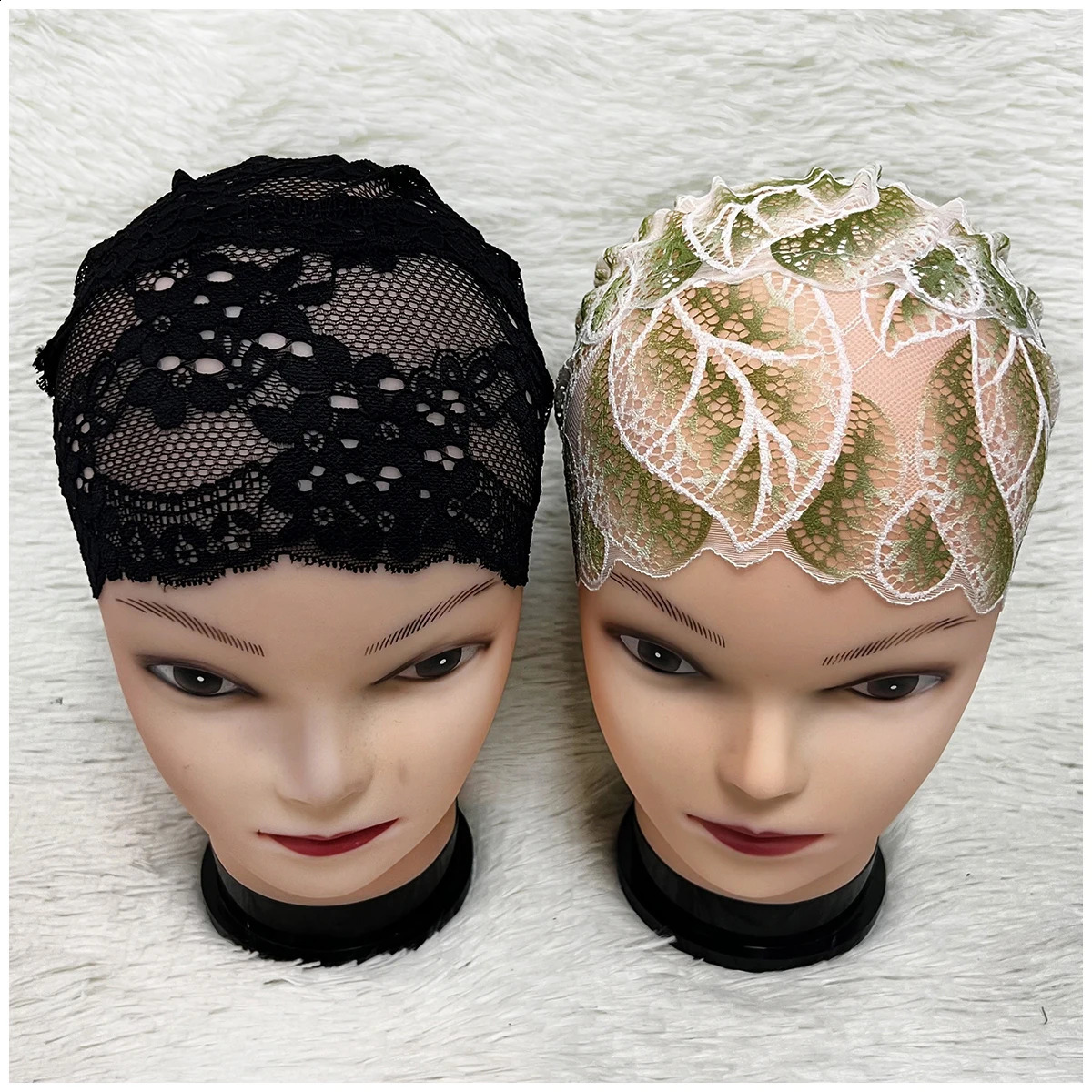 Muslim Women Headscarf Hollow Lace Elastic Space Layer Fabric Applique Headwear Solid Indian Bean Hair Hat Lady Hat 250420