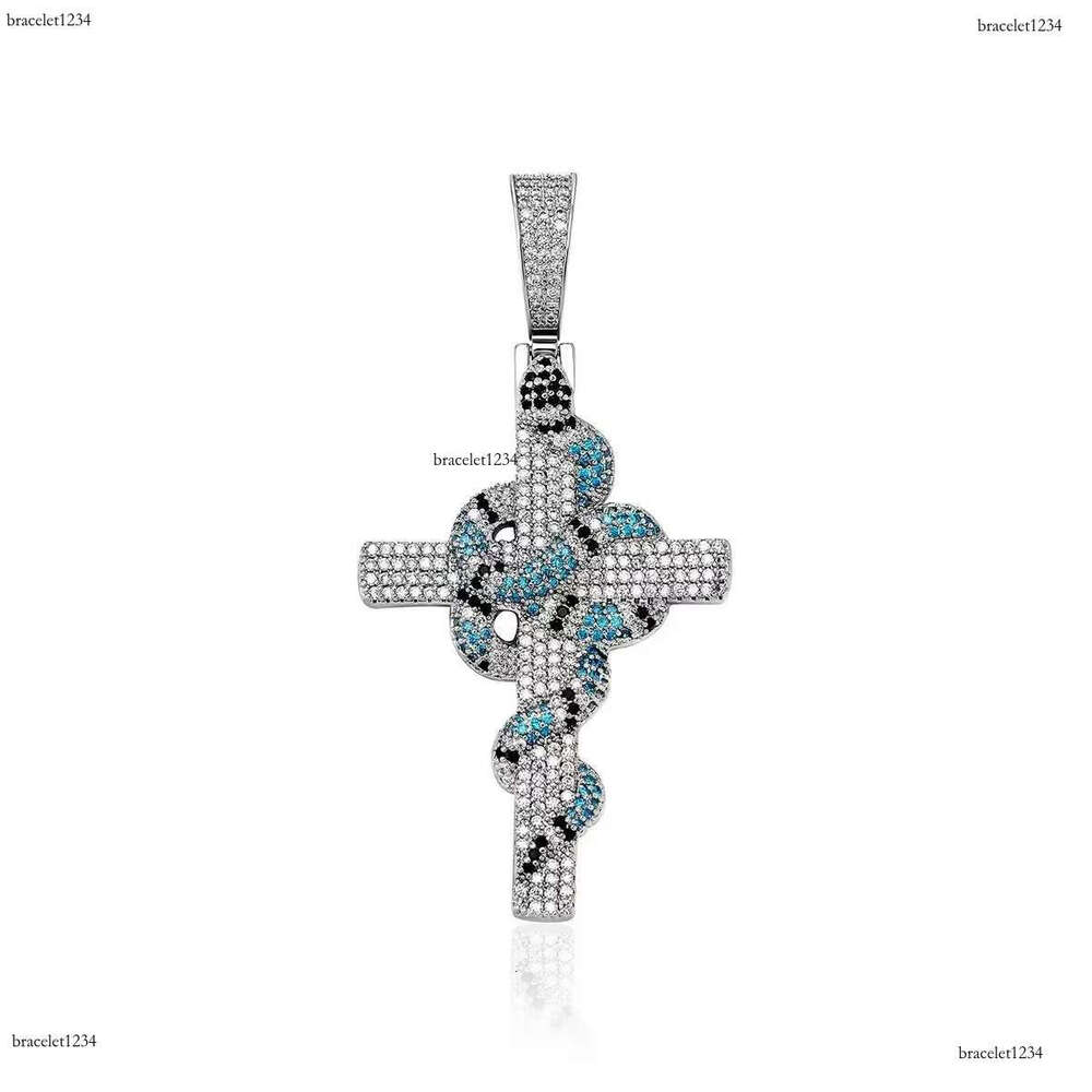 Luxury designer Ice Out VVS Moissanite Cross Necklace Retro Snake Pendant Hip Hop Necklace Jewelry for Stylish Men Free shipping