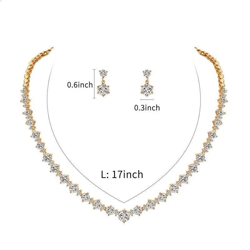 WEIMANJINGDIAN Round Cut Cubic Zirconia CZ Crystal Necklace and Earrings Wedding Bridal Banquet Prom Jewelry Sets 250417
