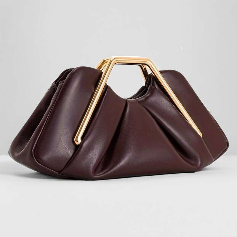 Women's Top-Grain Retro Cloud Handbag Golden-Tone Hardware & Detachable Strap, Pleated Zippered Evening Clutch/Wallet-Pouch /Beige/Black Large Lu