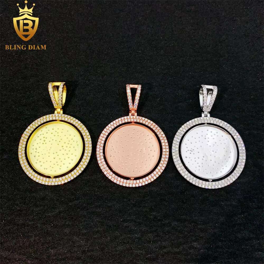 Custom Fashion Jewelry Vvs Moissanite 925 Sterling Silver Rotatable Double-Faced Photo Set Memory Pendant Bulk