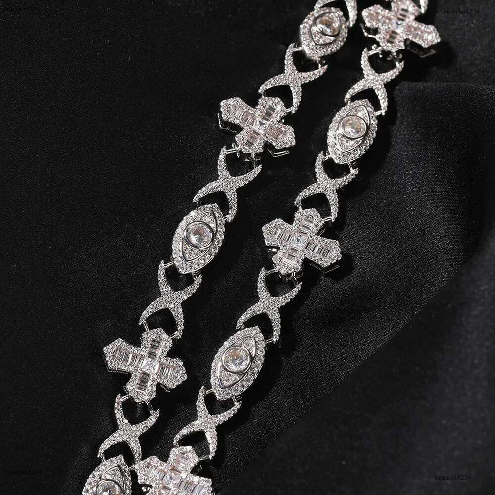 Luxury designer Hip Hop 14mm Cross Eye Cuban k Chain Ice Out VVS Moissanite Necklace Bracelet Men Women Free shipping