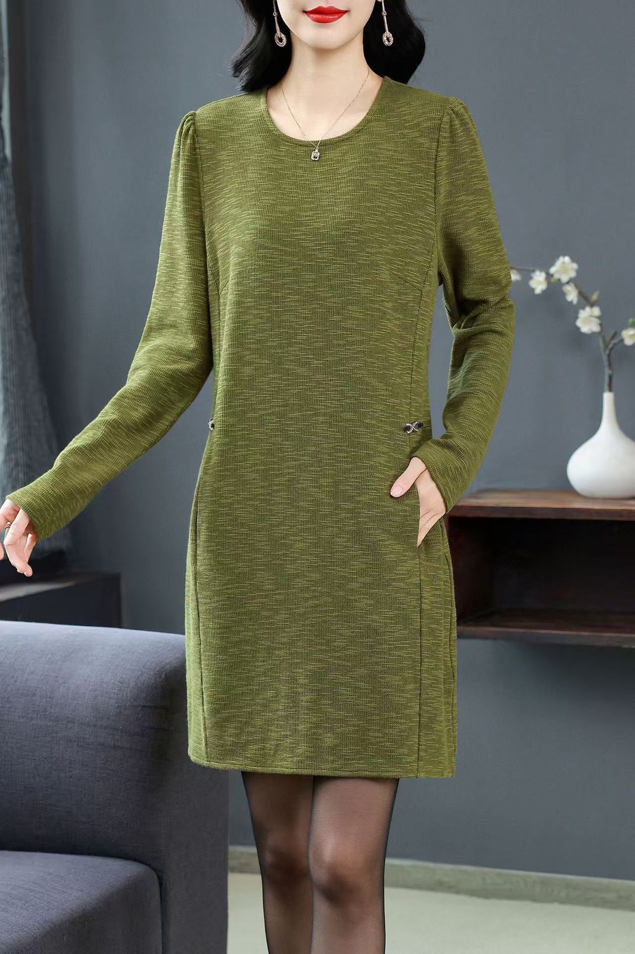 plus size women's new long sleeve high waist printed banquet dress mid-length skirt D02854