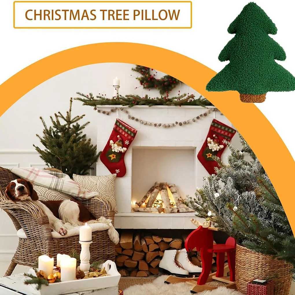 Home Decor Christmas Tree Pillow Festive Holiday Throw Cushion Soft Xmas Plush Sofa Bed Decorations Kids Cute Gifts 30 x 25 cm G251124