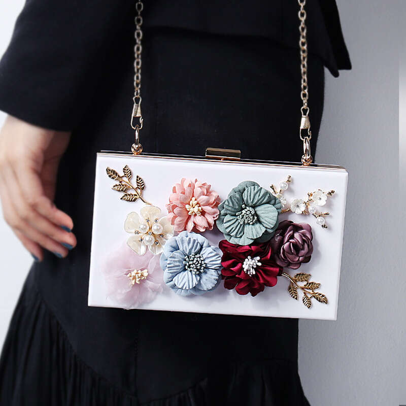 Dinner Bag Diagonal New Flower Banquet Women S Fashion Evening Wear Chain D Small Square Handheld Acrylic Bag KQ