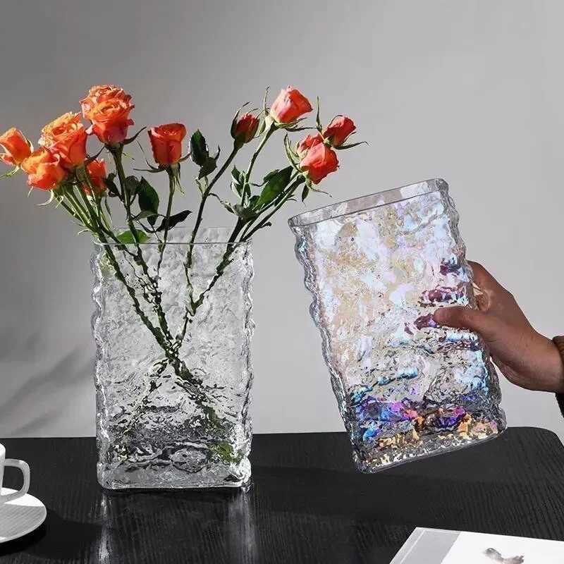 Nordic Glacier Flower Vase Transparent Hydroponic Glass Luxury Clear Vases For Table Centerpieces Wedding Living Room Decor C251124