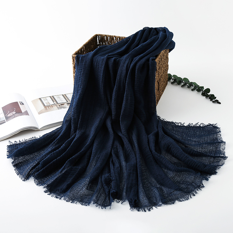 K497 New solid color cotton and linen scarf wrinkled short beard cross-border warm scarf single color headscarf scarf female wholesale
