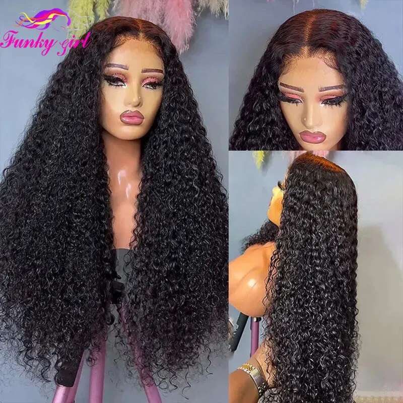 Kinky Front 13X6 For Women Brazilian Deep Water Human Hair Wigs 180% Density Curly Lace Wig