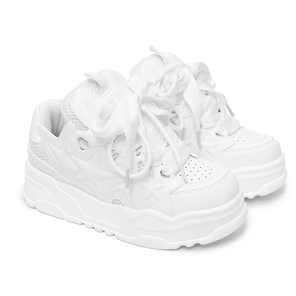 White Thick-Soled Platform Sneakers Couples' Height Increasing Star-Embellished Casual Sports Bread Shoes Outdoor Athletic skate Shoes For men an