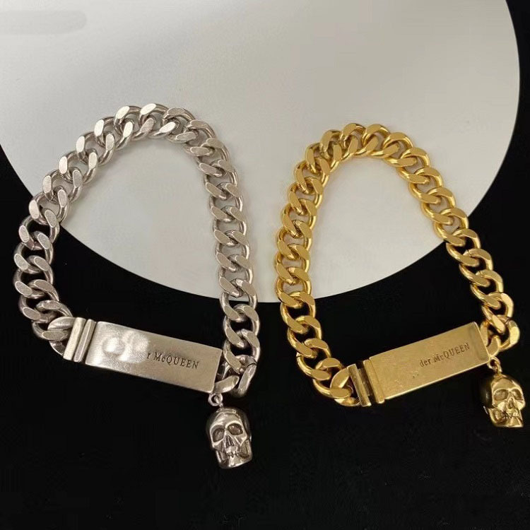 2025 New Vintage Gothic Brass Adjustable Twist Chain Bracelet with Skull Rectangular Pendant & Engraved Letter Charm for Men and Women