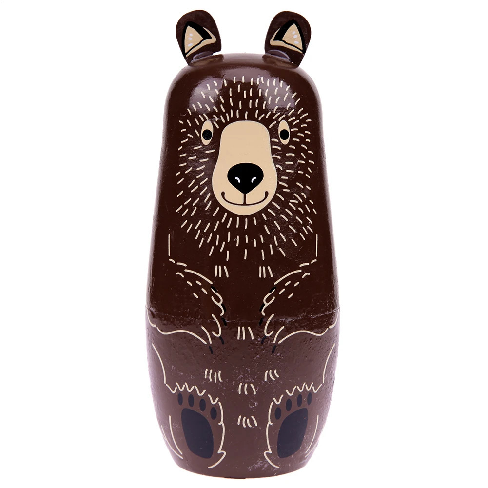 5 Floors Wooden Russian Nesting Dolls Safe Smooth Bear Ears Matryoshka Dolls Set Handmade Painted for Kindergarten Teaching Aids 250423