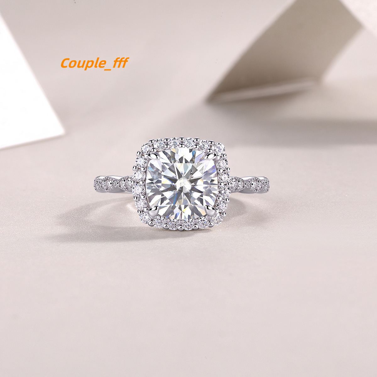 DE Cushion Cut Moissanite Women Ring Square Design 3ct Moissanite Women Ring D Color VVS1 Full Moissanite Silver Ring for Women