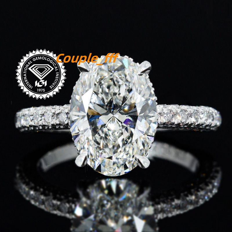 Gia Igi Certified Cvd HPHT Lab Grown Created Diamond 14k 18k Solid Gold Rings Engagement Ring for Women Oval Cut Hidden Halo