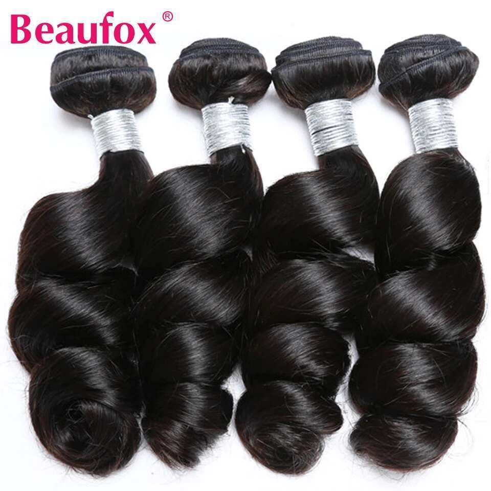 Beaufox Loose Wave Indian Weave 3/4 Bundles With Lace Closure Wavy Human Hair Extensions